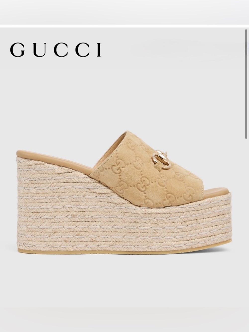 Gucci Women's Beige Platform Espadrille with Horsebit
